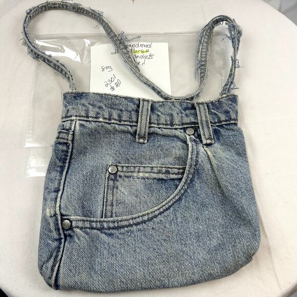 Handmade Blue Jean Purse LINED with pockets  Denim shoulder strap unique - Picture 7 of 7